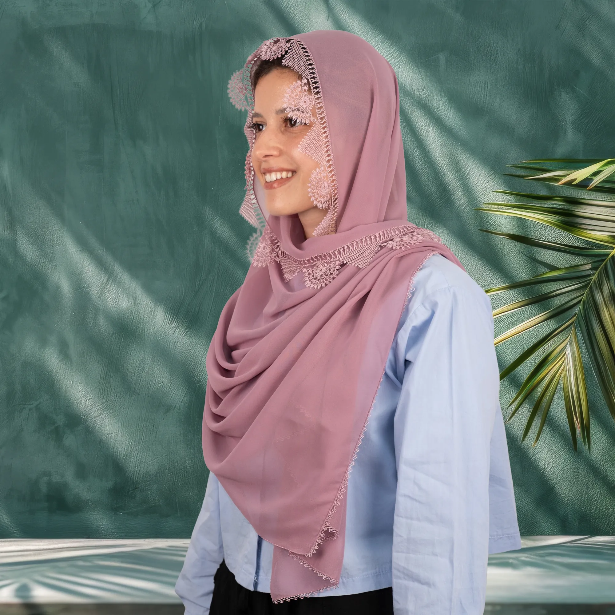 Lavanta Rengi Yarım Ay Motifli İğne Oyası Mevlüt Örtüsü ve Tesbih Seti Resim 3